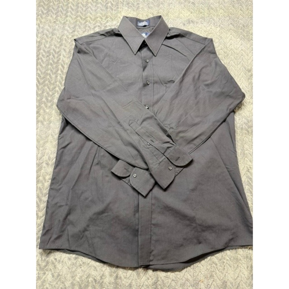 Stafford Mens Gray Wrinkle Free Broadcloth Dress Shirt 16.5 34 Long Sleeve 0663